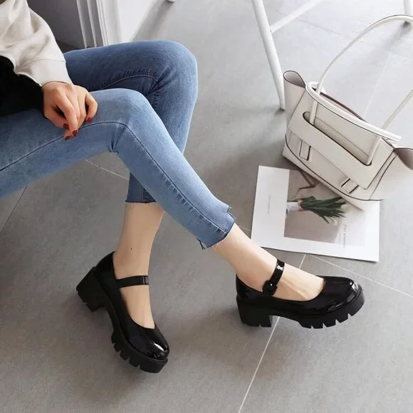 Women Chunky Mary Jane Platform Shoes Patent Leather Rubber Sole Size 6 - Picture 7 of 7